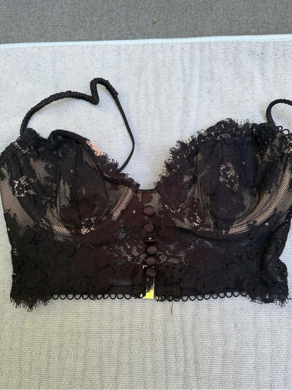 For Love And Lemons Black Lace Button-Front Bralette